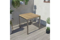 OUTFLEXX Esstisch, Silber/natur, Edelstahl/ Recyceltes FSC®-Teakholz, 90x90cm, Rustikal Gebürstet