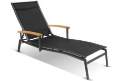 HARTMAN Alice Sonnenliege, Xerix/schwarz, Alu/Textilen, 179 X 75,5 X 33 Cm, FSC Teak-Armlehnen