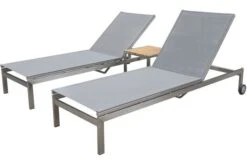 OUTFLEXX 2er-Set Rollliege, Silber, Edelstahl/Teak, 212x71x36 Cm, Mit Beistelltisch 45x45cm -Ausgewählte Geschäfte Für Garten- Und Outdoor-Produkte 1 14170.jpg