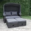 OUTFLEXX Fontana Loungebett, Grau, Polyrattan, Doppel-halbrund, Mit Unterschiebbaren Hockern, Dach Klappbar