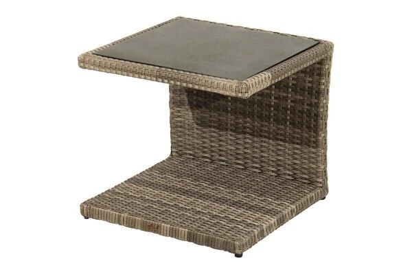 Ploß Rabida Beistelltisch, Champagner-meliert, Polyrattan, 50x50x45 Cm, Glasplatte In Steinoptik 3 Ploß Rabida Beistelltisch, Champagner-meliert, Polyrattan, 50x50x45 Cm, Glasplatte In Steinoptik