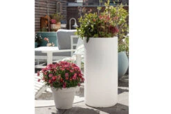 8-SEASONS Shining Elegant Pot XLPflanzgefäß, Weiß, Polyethylen, 39x78cm, Indoor & Outdoor, Inkl. LED-Glühbirne