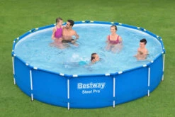BESTWAY Steel Pro Pool Mit Gestell, Blau, TriTech/Stahl, Ø396x84cm, Mit Filterpumpe