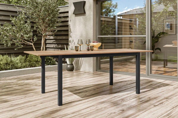 OUTFLEXX Ausziehtisch, Anthrazit Matt, Alu/FSC-Teak, 150/210x90cm, Synchronauszug Mit Butterfly-Funktion 3 OUTFLEXX Ausziehtisch, Anthrazit Matt, Alu/FSC-Teak, 150/210x90cm, Synchronauszug Mit Butterfly-Funktion