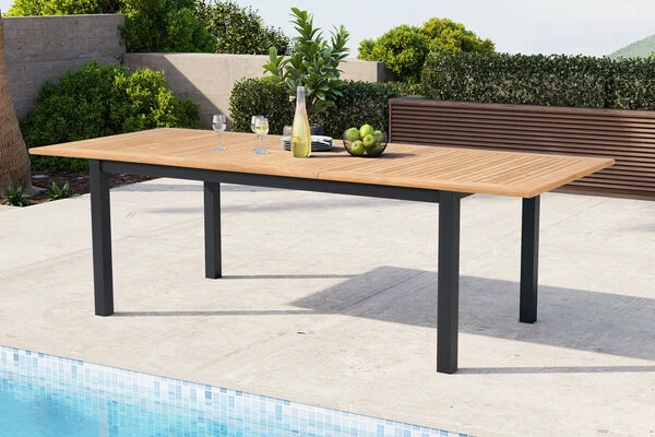 OUTFLEXX Ausziehtisch, Anthrazit Matt, Alu/FSC-Teak, 150/210x90cm, Synchronauszug Mit Butterfly-Funktion 11 OUTFLEXX Ausziehtisch, Anthrazit Matt, Alu/FSC-Teak, 150/210x90cm, Synchronauszug Mit Butterfly-Funktion – Bild 9