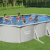 BESTWAY Hydrium Pool Komplett-Set, Grau, Stahl/PVC, 610x360x120cm, Oval, Mit Sandfilter, Leiter, Abdeck- Und Bodenplane