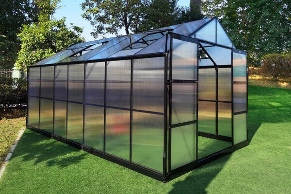 OUTFLEXX Gewächshaus, Schwarz, Alu/Polycarbonat, 433x250x228cm, Pulverbeschichtet 4 OUTFLEXX Gewächshaus, Schwarz, Alu/Polycarbonat, 433x250x228cm, Pulverbeschichtet – Bild 2