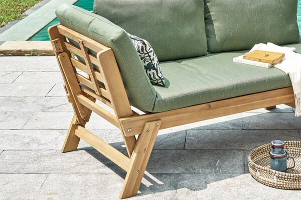 OUTFLEXX Lounge/Liege, FSC Akazie, Teakoptik, 192x70x60cm, Inkl. Polster, Grün 5 OUTFLEXX Lounge/Liege, FSC Akazie, Teakoptik, 192x70x60cm, Inkl. Polster, Grün – Bild 3