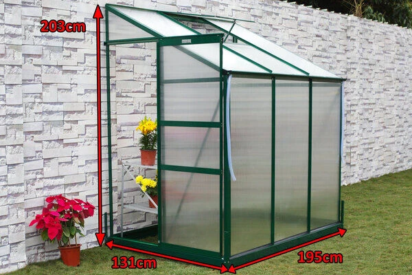 OUTFLEXX Anlehngewächshaus, Grün, Alu/Polycarbonat, 4mm, Inkl. Fundament, Pulverb. 195 X 131 X 203 Cm 4 OUTFLEXX Anlehngewächshaus, Grün, Alu/Polycarbonat, 4mm, Inkl. Fundament, Pulverb. 195 X 131 X 203 Cm – Bild 2
