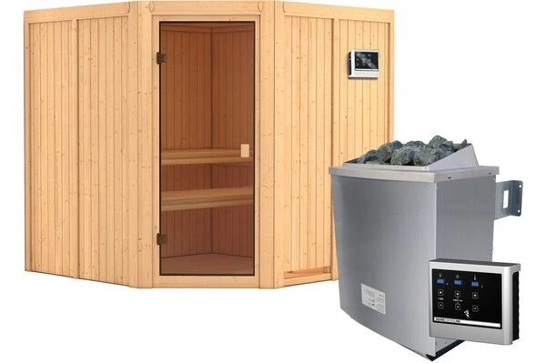 KARIBU Sauna Kotka, Fichtenholz 68 Mm, Eckeinstieg, Ca. 3,1m² 4 KARIBU Sauna Kotka, Fichtenholz 68 Mm, Eckeinstieg, Ca. 3,1m² – Bild 2