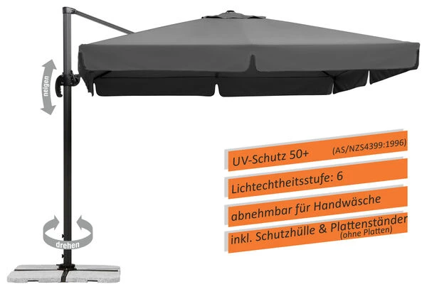 Schneider® SCHNEIDER Rhodos Ampelschirm, Anthrazit, Quadratisch, 300 X 300 Cm 4 Schneider® SCHNEIDER Rhodos Ampelschirm, Anthrazit, Quadratisch, 300 X 300 Cm – Bild 2