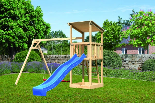 KARIBU Anna Turm, Naturbelassen, Nordische Fichte, 347x264x270cm, Mit Rutsche Blau Und Doppelschaukel 4 KARIBU Anna Turm, Naturbelassen, Nordische Fichte, 347x264x270cm, Mit Rutsche Blau Und Doppelschaukel – Bild 2