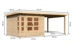 KARIBU Gartenhaus Kastorf 6, Naturbelassen, Fichtenholz 28mm, 612 X 274 X 222 Cm, Flachdach, Anbau 3,2m -Ausgewählte Geschäfte Für Garten- Und Outdoor-Produkte 30467 1 05.jpg