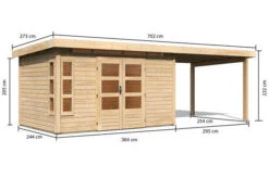 KARIBU Gartenhaus Kastorf 7, Naturbelassen, Fichtenholz 28mm, 702 X 244 X 222 Cm, Flachdach, Anbau 3,2m -Ausgewählte Geschäfte Für Garten- Und Outdoor-Produkte 30467 3 05.jpg