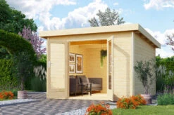 KARIBU Gartenhaus Radeburg 1, Naturbelassen, Fichtenholz 40mm, 346 X 309 X 229,5 Cm, Pultdach, Massivholzdach