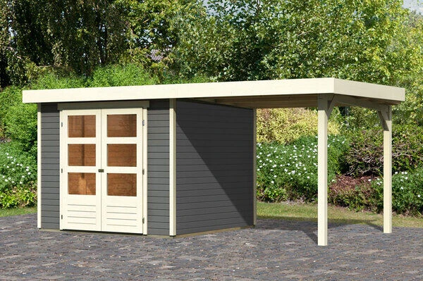 KARIBU Gartenhaus Askola 3,5, Terragrau, Fichtenholz 19mm, 491 X 246 X 211 Cm, Flachdach, Anbau 2,4m 3 KARIBU Gartenhaus Askola 3,5, Terragrau, Fichtenholz 19mm, 491 X 246 X 211 Cm, Flachdach, Anbau 2,4m