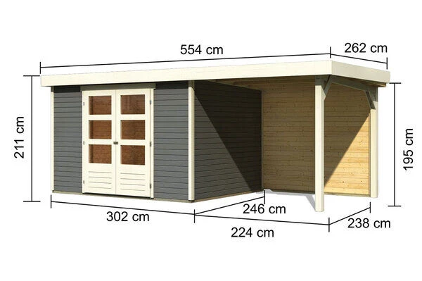 KARIBU Gartenhaus Askola 5, Terragrau, Fichtenholz 19mm, 554 X 246 X 211 Cm, Flachdach, Anbau 2,4m Mit Rückwand 7 KARIBU Gartenhaus Askola 5, Terragrau, Fichtenholz 19mm, 554 X 246 X 211 Cm, Flachdach, Anbau 2,4m Mit Rückwand – Bild 5