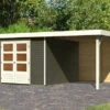 KARIBU Gartenhaus Askola 6, Terragrau, Fichtenholz 19mm, 334 X 306 X 216 Cm, Flachdach, Anbau 2,4m Mit Rückwand