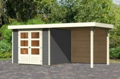 KARIBU Gartenhaus Askola 3,5, Terragrau, Fichtenholz 19mm, 491 X 246 X 211 Cm, Flachdach, Anbau 2,4m Mit Rückwand