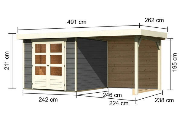 KARIBU Gartenhaus Askola 3,5, Terragrau, Fichtenholz 19mm, 491 X 246 X 211 Cm, Flachdach, Anbau 2,4m Mit Rückwand 7 KARIBU Gartenhaus Askola 3,5, Terragrau, Fichtenholz 19mm, 491 X 246 X 211 Cm, Flachdach, Anbau 2,4m Mit Rückwand – Bild 5