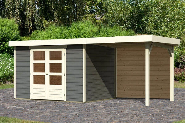 KARIBU Gartenhaus Askola 4, Terragrau, Fichtenholz 19mm, 554 X 217 X 211 Cm, Flachdach, Anbau 2,4m Mit Rückwand 3 KARIBU Gartenhaus Askola 4, Terragrau, Fichtenholz 19mm, 554 X 217 X 211 Cm, Flachdach, Anbau 2,4m Mit Rückwand