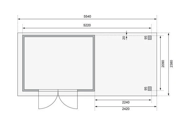 KARIBU Gartenhaus Askola 4, Terragrau, Fichtenholz 19mm, 554 X 217 X 211 Cm, Flachdach, Anbau 2,4m Mit Rückwand 8 KARIBU Gartenhaus Askola 4, Terragrau, Fichtenholz 19mm, 554 X 217 X 211 Cm, Flachdach, Anbau 2,4m Mit Rückwand – Bild 6