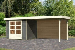 KARIBU Gartenhaus Askola 3, Terragrau, Fichtenholz 19mm, 528,5 X 217 X 211 Cm, Flachdach, Seitlicher Anbau 2,8m Mit Rückwand