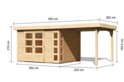 KARIBU Gartenhaus Kerko 5, Naturbelassen, Fichtenholz 19mm, 554 X 246 X 210 Cm, Flachdach, Anbau 2,4m -Ausgewählte Geschäfte Für Garten- Und Outdoor-Produkte 30543 1 05.jpg