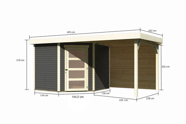 KARIBU Gartenhaus Schwandorf 5, Terragrau, Fichtenholz 19mm, 493 X 246 X 218 Cm, Flachdach, Anbau 2,4m Mit Rückwand 7 KARIBU Gartenhaus Schwandorf 5, Terragrau, Fichtenholz 19mm, 493 X 246 X 218 Cm, Flachdach, Anbau 2,4m Mit Rückwand – Bild 5