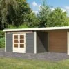 KARIBU Gartenhaus Kandern 7, Terragrau, Fichtenholz 28mm, 702 X 244 X 222 Cm, Pultdach, Anbau 3,2m Mit Rückwand -Ausgewählte Geschäfte Für Garten- Und Outdoor-Produkte 30559 4 01.jpg
