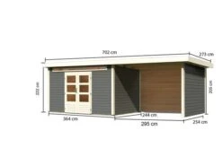 KARIBU Gartenhaus Kandern7 , Terragrau, Fichtenholz 28mm, 702 X 244 X 222 Cm, Pultdach, Anbau 3,2m Mit Rück- Und Seitenwand -Ausgewählte Geschäfte Für Garten- Und Outdoor-Produkte 30560 2 05.jpg