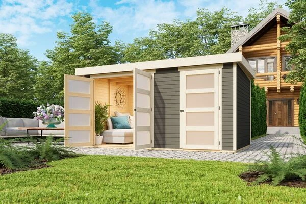 KARIBU Mittelwandhaus Mühlentrup 2, Terragrau, Fichtenholz 19mm, 428 X 272 X 212 Cm, Flachdach 3 KARIBU Mittelwandhaus Mühlentrup 2, Terragrau, Fichtenholz 19mm, 428 X 272 X 212 Cm, Flachdach