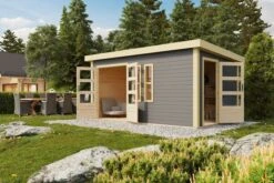 KARIBU Mittelwandhaus Schönbuch 2, Terragrau, Fichtenholz 38mm, 458 X 276 X 228 Cm, Flachdach -Ausgewählte Geschäfte Für Garten- Und Outdoor-Produkte 30573 02.jpg