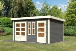 KARIBU Mittelwandhaus Schönbuch 2, Terragrau, Fichtenholz 38mm, 458 X 276 X 228 Cm, Flachdach -Ausgewählte Geschäfte Für Garten- Und Outdoor-Produkte 30573 03.jpg