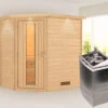 KARIBU Svea Sauna , Naturbelassen, Fichte, 224x160x202 Cm, Energiespartür U. Kranz,Ofen 4,5 KW Integr. Strg.