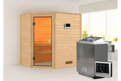 KARIBU Svea Sauna , Naturbelassen, Fichte, 196x146x198 Cm, BronzierteTür, Ofen 4,5 KW Bio Ext. Strg.