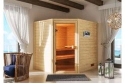 KARIBU Elea Sauna , Naturbelassen, Fichte, 195x169x187 Cm,SETOfen 4,5 KW Bio Ext. Strg. Easy
