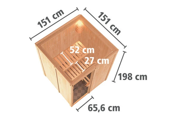 KARIBU Norin Sauna, Naturbelassen, Fichte, 151 X 151 X 198 Cm, Fronteinstieg, Energiespartür Mit Ofen 4,5 KW Ext. Strg. Easy 7 KARIBU Norin Sauna, Naturbelassen, Fichte, 151 X 151 X 198 Cm, Fronteinstieg, Energiespartür Mit Ofen 4,5 KW Ext. Strg. Easy – Bild 5