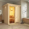 KARIBU Norin Sauna, Naturbelassen, Fichte, 165 X 165 X 202 Cm, Fronteinstieg, Mit Klarglastür Und Kranz, SET Mit Ofen 4,5 KW Integr. Str. -Ausgewählte Geschäfte Für Garten- Und Outdoor-Produkte 30910 4 01.jpg