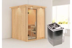 KARIBU Norin Sauna, Naturbelassen, Fichte, 165 X 165 X 202 Cm, Fronteinstieg, Mit Klarglastür Und Kranz, SET Mit Ofen 4,5 KW Integr. Str. -Ausgewählte Geschäfte Für Garten- Und Outdoor-Produkte 30910 4 02.jpg