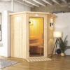 KARIBU Taurin Sauna, Naturbelassen, Fichte, 184 X 165 X 202 Cm, Eckeinstieg, Mit Klarglastür Und Kranz, SET Mit Ofen 4,5 KW Bio Ext. Strg. -Ausgewählte Geschäfte Für Garten- Und Outdoor-Produkte 30918 6 01.jpg