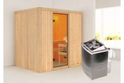 KARIBU Bodin Sauna, Naturbelassen, Fichte, 196 X 151 X 198 Cm, Fronteinstieg,mit Bronzierter Tür SETmit Ofen 4,5 KW Integr. Str.