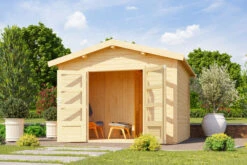 KARIBU Anton Saunahaus, Naturbelassen, Fichte, 304x304x250 Cm, Mit 9 KW Bio-Ofen Ext. Steuerung