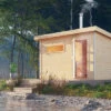 KARIBU Skrollan 1 Saunahaus, Naturbelassen, Fichte, 336x196x228 Cm, Moderne Tür & Holzofen Inkl. Schornstein