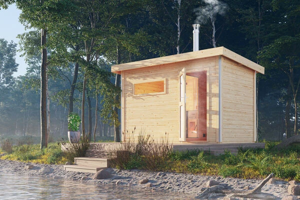 KARIBU Skrollan 1 Saunahaus, Naturbelassen, Fichte, 336x196x228 Cm, Moderne Tür & Holzofen Inkl. Schornstein 3 KARIBU Skrollan 1 Saunahaus, Naturbelassen, Fichte, 336x196x228 Cm, Moderne Tür & Holzofen Inkl. Schornstein