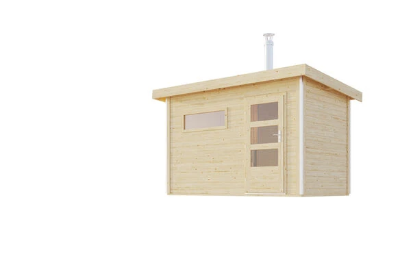 KARIBU Skrollan 1 Saunahaus, Naturbelassen, Fichte, 336x196x228 Cm, Moderne Tür & Holzofen Inkl. Schornstein 4 KARIBU Skrollan 1 Saunahaus, Naturbelassen, Fichte, 336x196x228 Cm, Moderne Tür & Holzofen Inkl. Schornstein – Bild 2