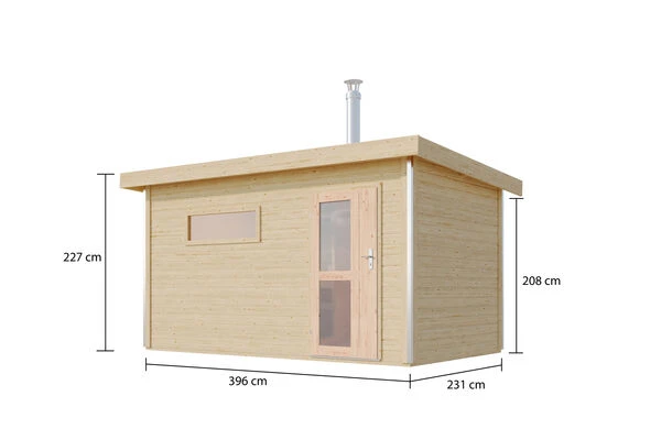 KARIBU Skrollan 3 Saunahaus, Naturbelassen, Fichte, 396x231x227 Cm, Milchglastür & Holzofen Inkl. Schornstein 7 KARIBU Skrollan 3 Saunahaus, Naturbelassen, Fichte, 396x231x227 Cm, Milchglastür & Holzofen Inkl. Schornstein – Bild 5