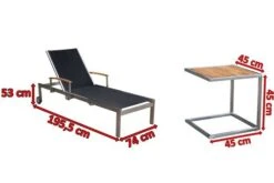 OUTFLEXX Sonnenliegen-Set, Schwarz, Edelstahl/FSC-Teak, 195,5x74x35cm, Mit Armlehnen, Inkl. Beistelltisch 45x45cm -Ausgewählte Geschäfte Für Garten- Und Outdoor-Produkte 4 16545.jpg