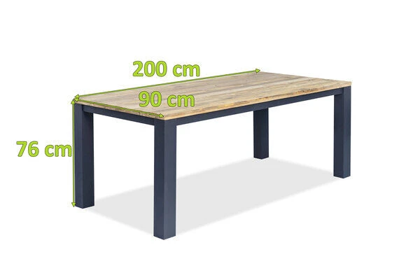 OUTFLEXX Oxford Esstisch, Dark Grey/natur, Alu/recycled FSC®-Teak, 200x90x76cm, Rustikal Gebürstet 6 OUTFLEXX Oxford Esstisch, Dark Grey/natur, Alu/recycled FSC®-Teak, 200x90x76cm, Rustikal Gebürstet – Bild 4