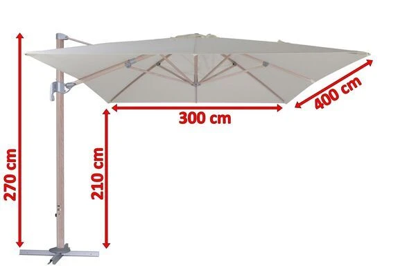 OUTFLEXX Ampelschirm, Creme, Aluminium In Holzoptik, 400x300cm, Inkl. Plattenständer 7 OUTFLEXX Ampelschirm, Creme, Aluminium In Holzoptik, 400x300cm, Inkl. Plattenständer – Bild 5